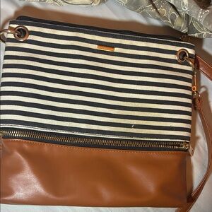 Chic Striped Black and Tan Shoulder Bag